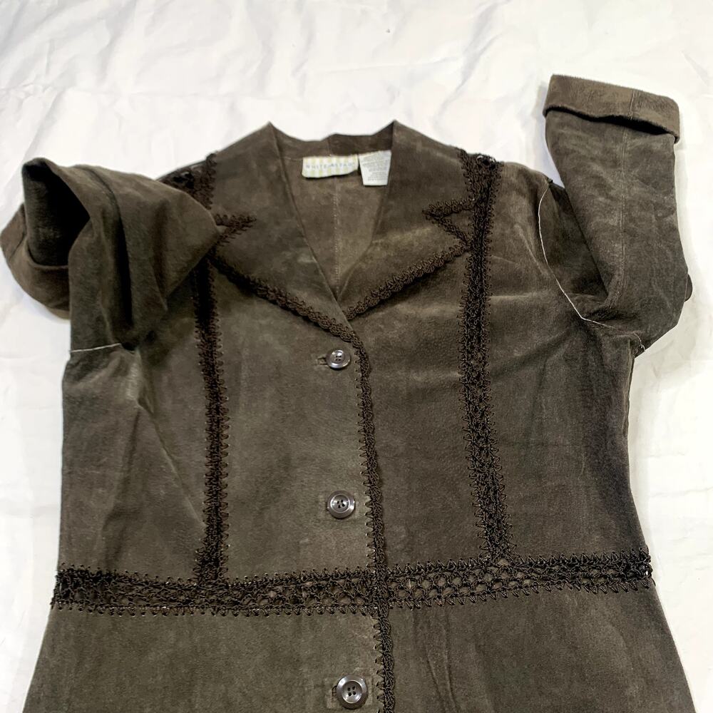 Y2k Boho Solid Brown Suede Patchwork Crochet Autu… - image 4